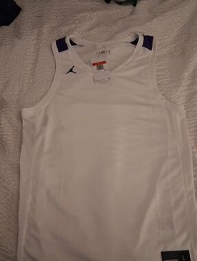 Jordan White Basketball Tank with Purple Shoulder Panels
